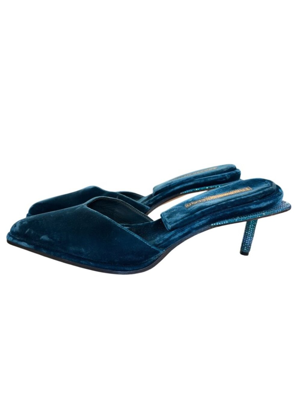Tamara Mellon Blue Velvet Rhinestone Heel Mules Size 42/US 12 Made In Italy